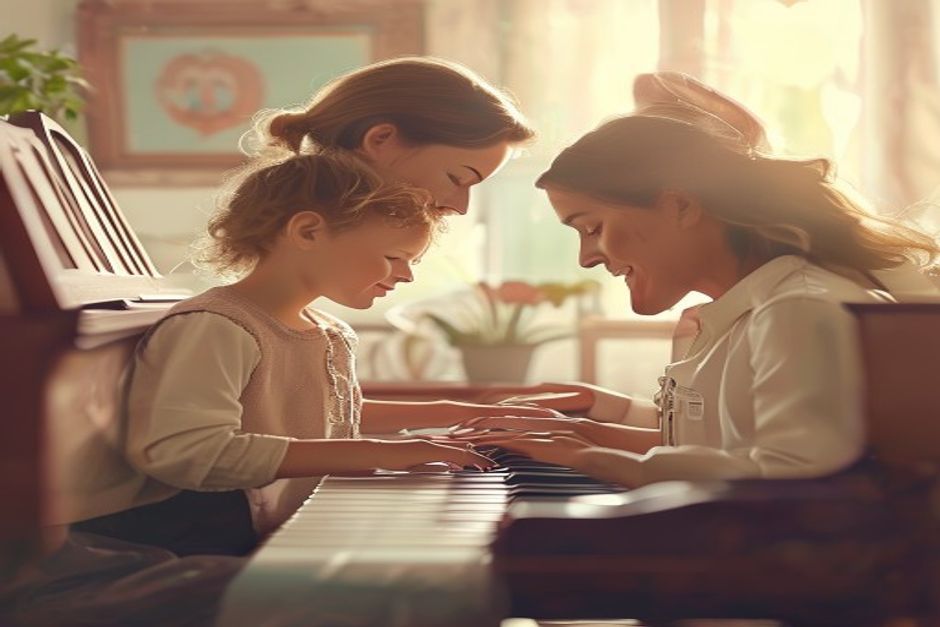 Giáo viên dạy đàn tại lớp piano cho trẻ em