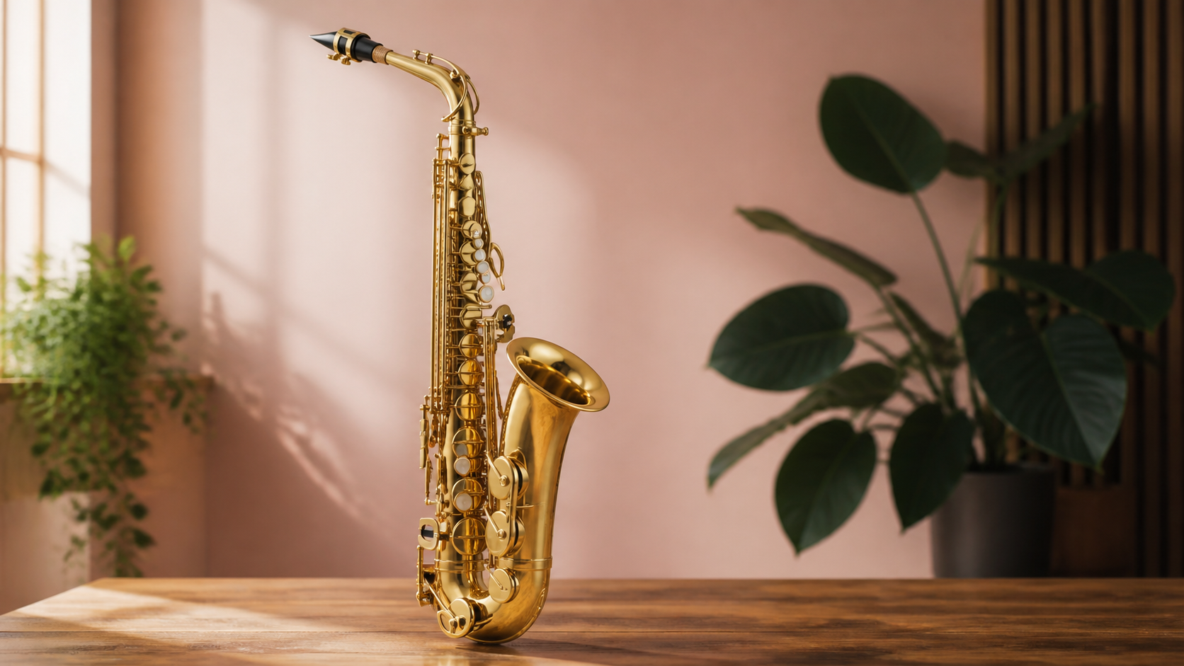 Ảnh minh họa saxophone alto trong không gian phòng nhạc